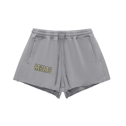 Snow Washed Raw Edge Drawstring Shorts
