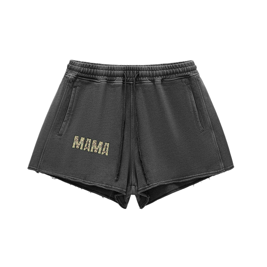 Snow Washed Raw Edge Drawstring Shorts